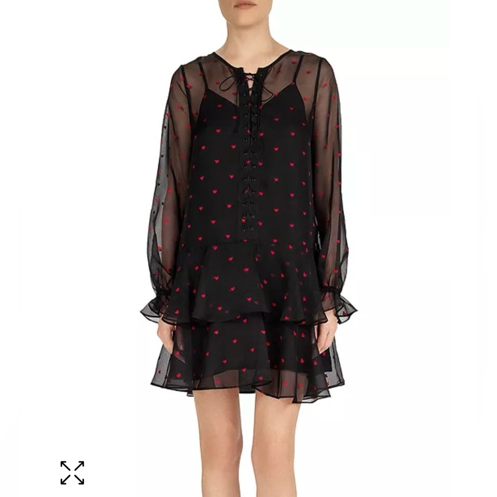 NWT The Kooples SHORT BLACK DRESS WITH LACING AND HEART MOTIF (Size S)